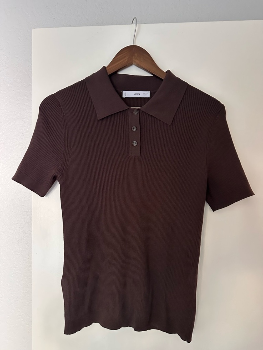 Mango Women’s Chocolate Ribbed Polo Knit Shirt